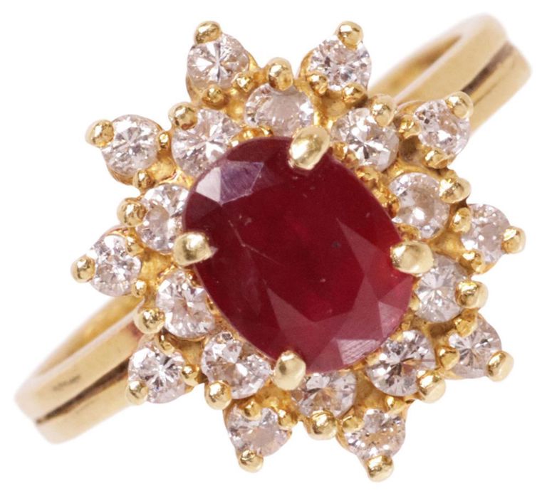 18k Yellow Gold Ruby and Diamond Ring