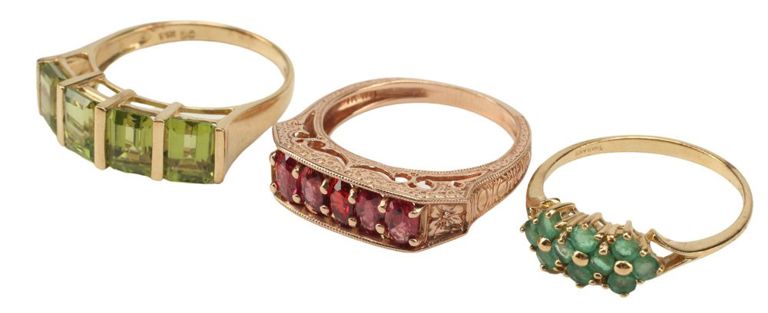 Set of 3 14k Gold Gemstone Rings