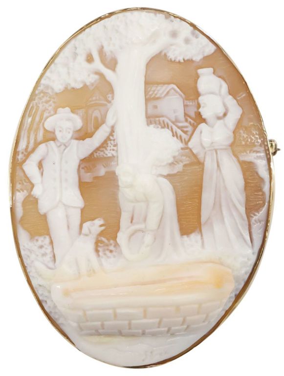 14k Gold Italian Cameo Pendant Brooch