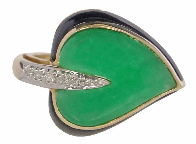 14k Yellow Gold Chalcedony and Diamond Leaf Ring