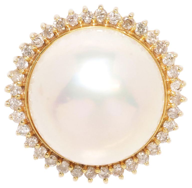 14k Yellow Gold Mabe Pearl and Diamond Halo Ring