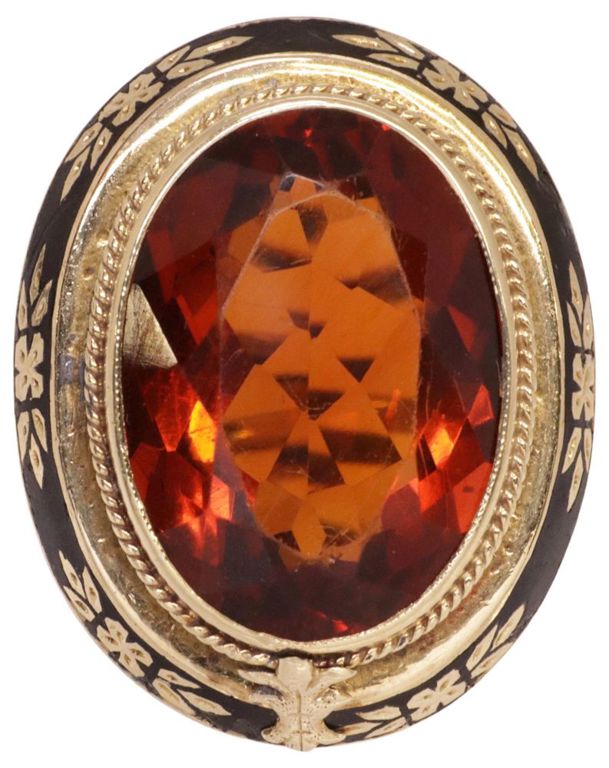14k Yellow Gold Quartz and Enamel Ring