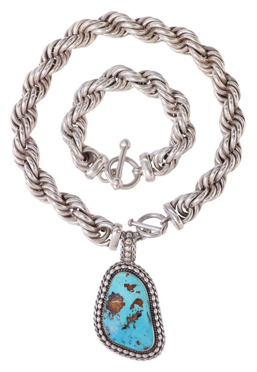 Turquoise Pendant Necklace and Bracelet