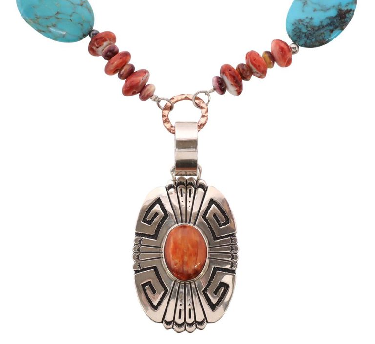 Spiny Oyster, Turquoise Pendant Necklace
