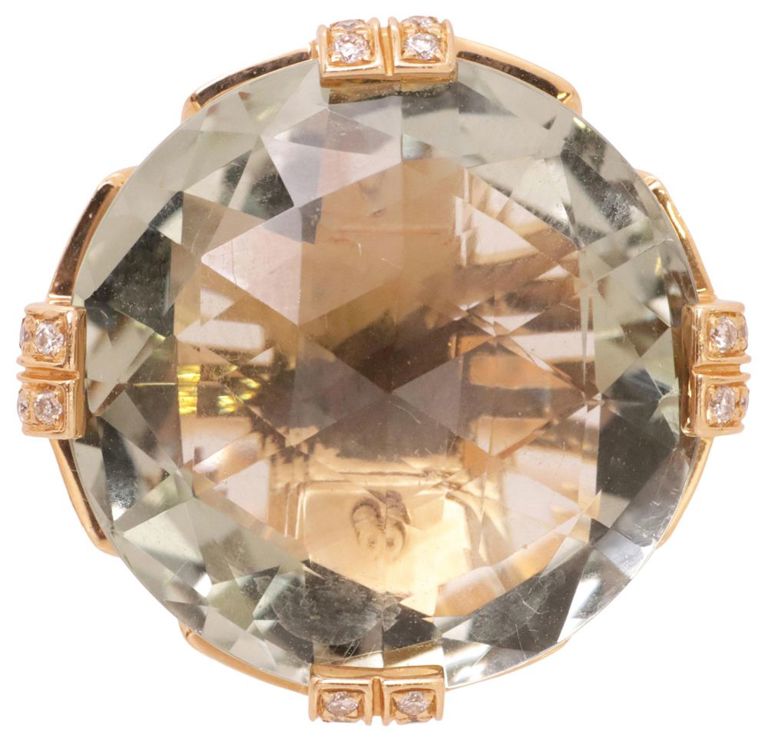 18k Gold Prasiolite and Diamond Ring