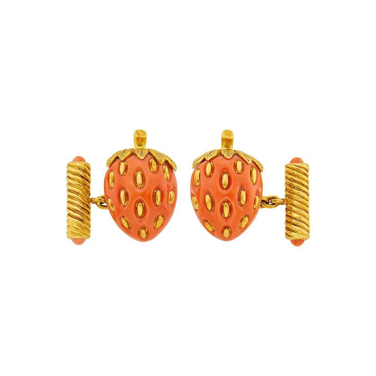 Pair of 18k Gold Coral Cufflinks