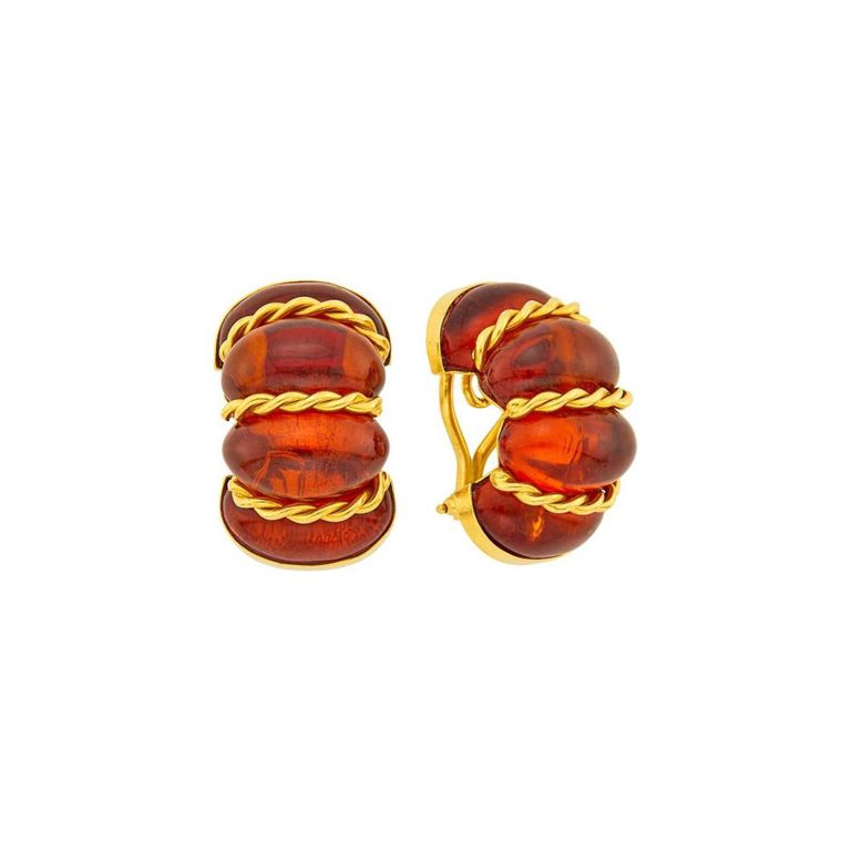 Pair of 18k Gold Amber Earclips