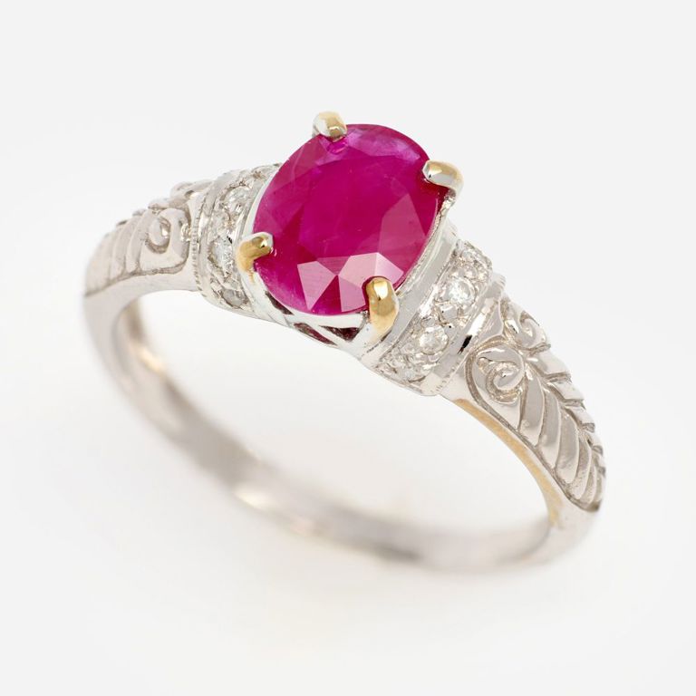 10k White Gold Ruby and Diamond Ring