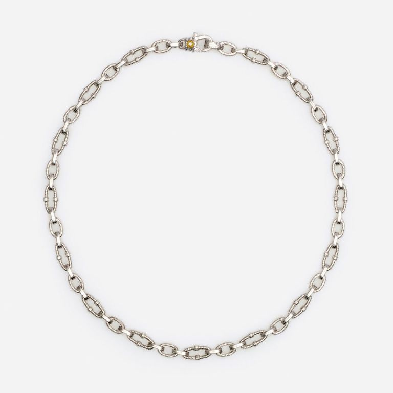 Silver and 18k Yellow Gold Diamond Chain Necklace