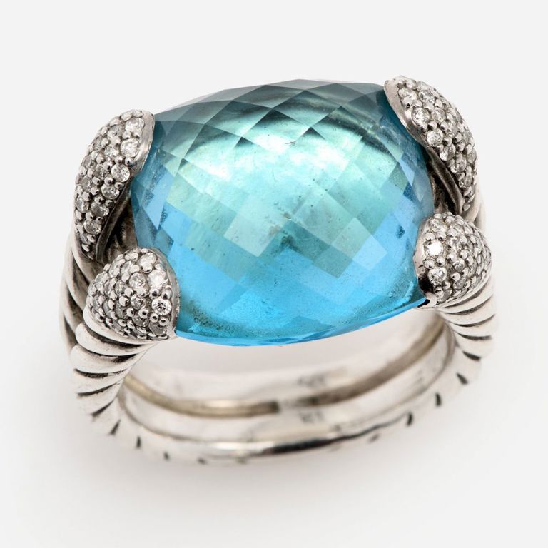 Sterling Silver Topaz and Diamond Willow Ring