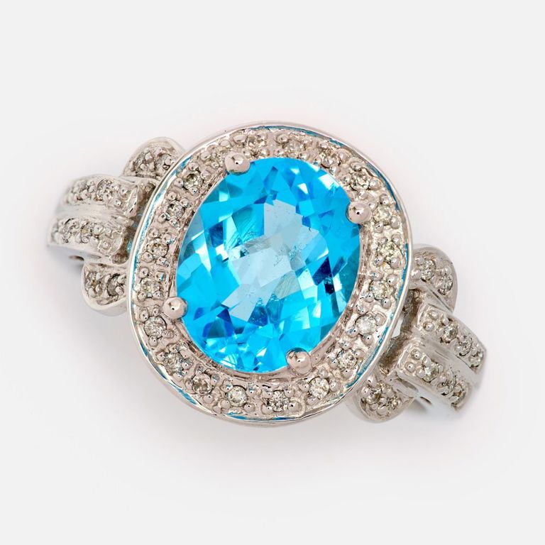 14k White Gold Topaz and Diamond Halo Ring
