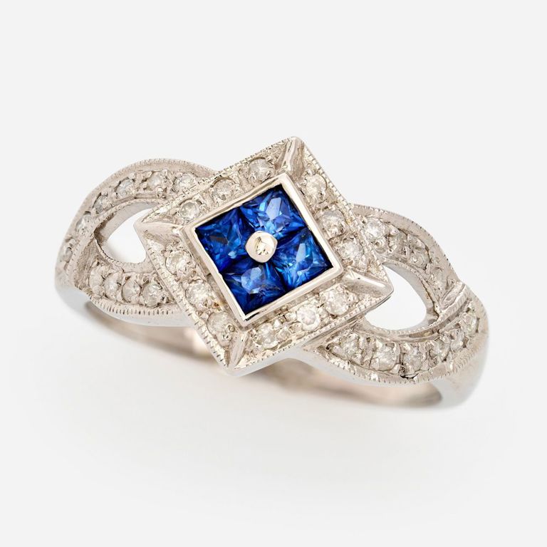 14k White Gold Sapphire and Diamond Ring
