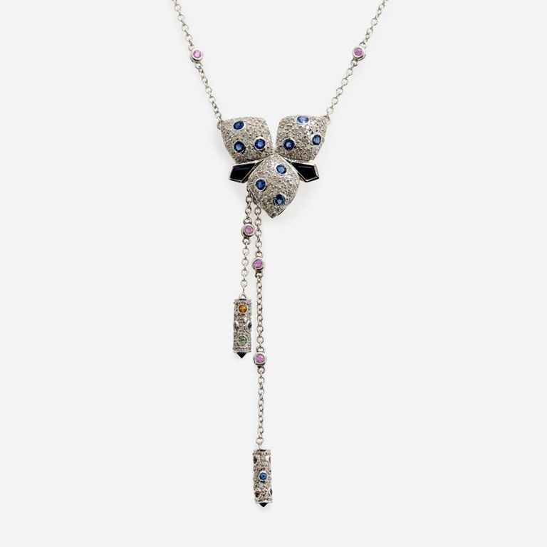 14k Gold Diamond and Sapphire Pendant Necklace