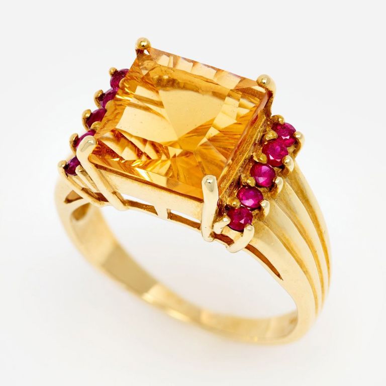 14k Yellow Gold Citrine and Ruby Ring