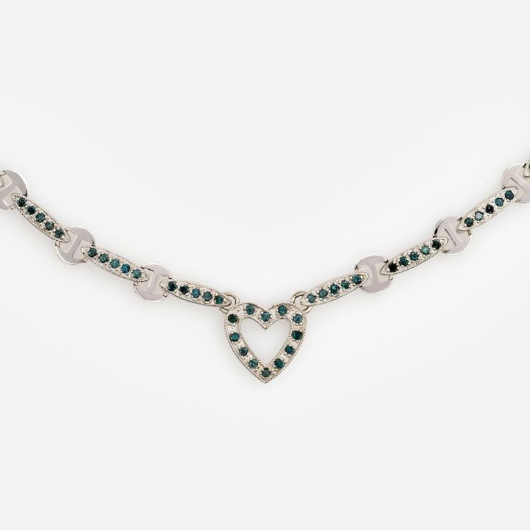 10k White Gold Blue Diamond Heart Necklace