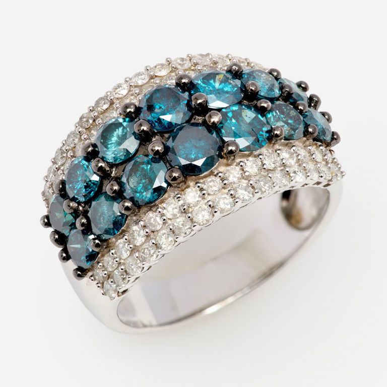 14k White Gold Blue and White Diamond Ring