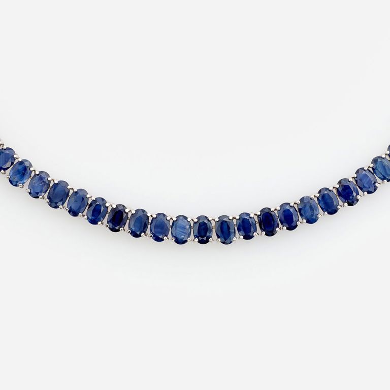 14k White Gold Sapphire Tennis Necklace
