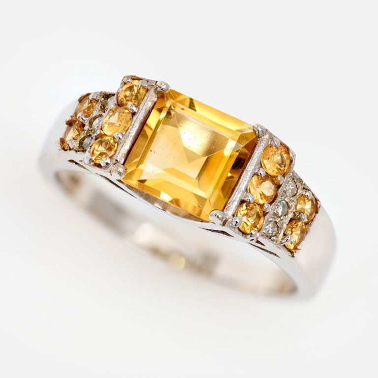 14k White Gold Citrine and Diamond Ring