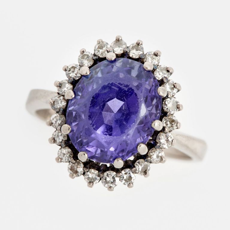 14k White Gold Tanzanite and Diamond Halo Ring