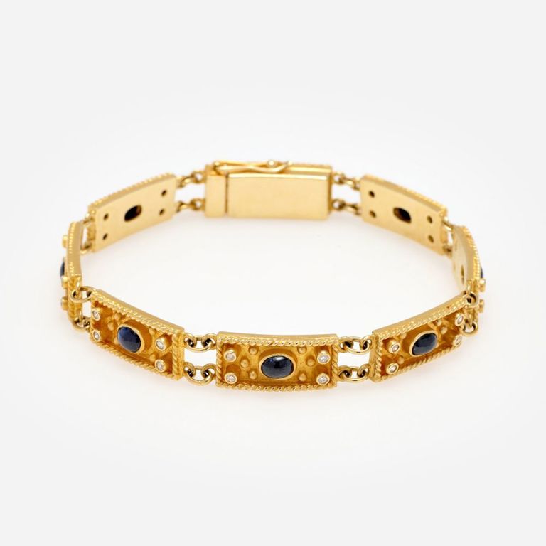 14k Gold Sapphire and Colorless Gemstone Bracelet