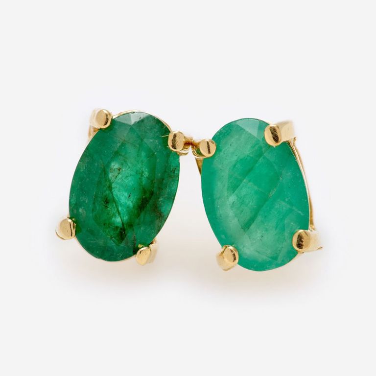 14k Yellow Gold Emerald Stud Earrings