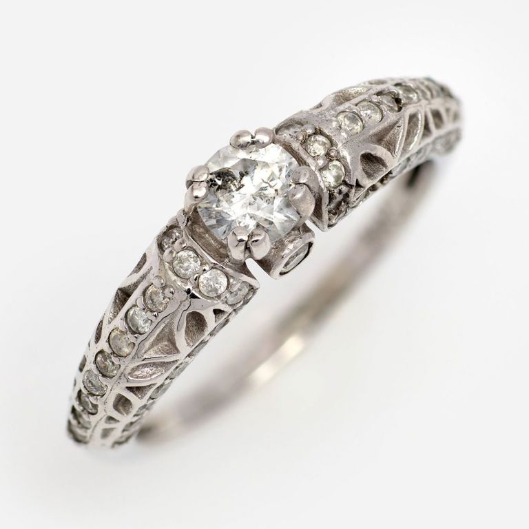 14k White Gold Diamond Filigree Ring