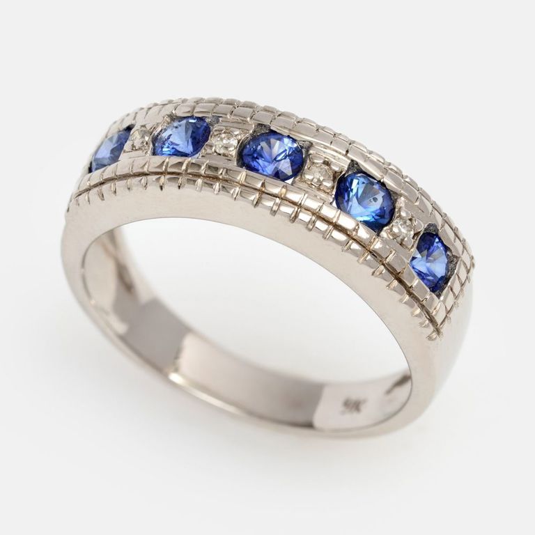 9k White Gold Sapphire and Diamond Band Ring