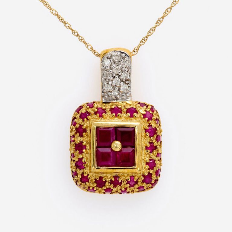 14k Gold Ruby and Diamond Pendant Necklace