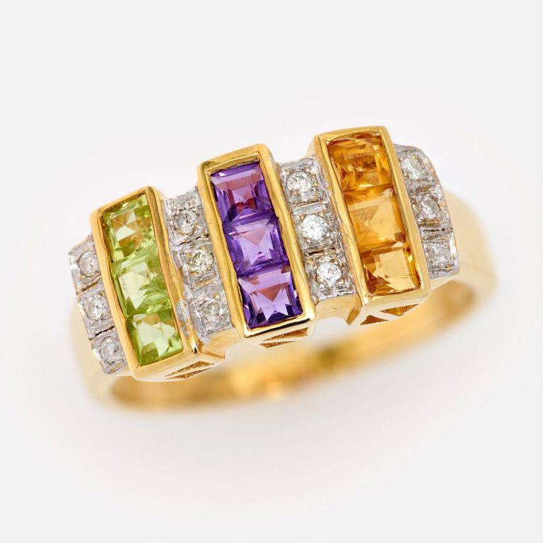 14k Yellow Gold Multi-Color Gemstone Ring