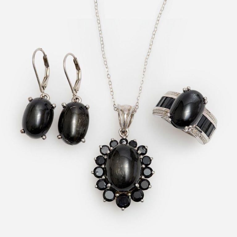 Sterling Silver Diopside and Spinel Jewelry Set