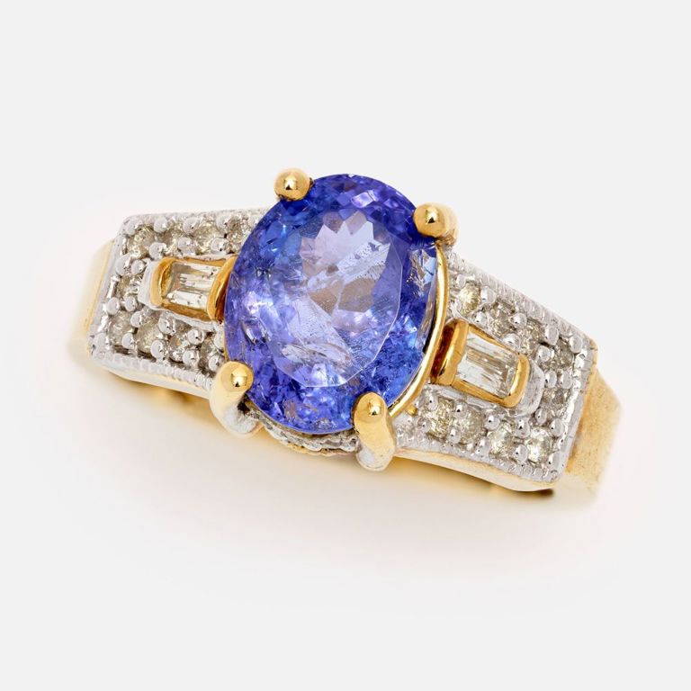 10k Yellow Gold Tanzanite and Diamond Ring