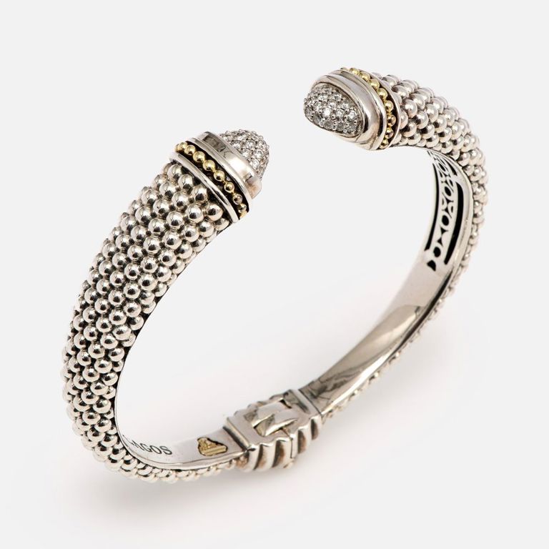 18k Yellow Gold and Silver Diamond Cuff Bracelet