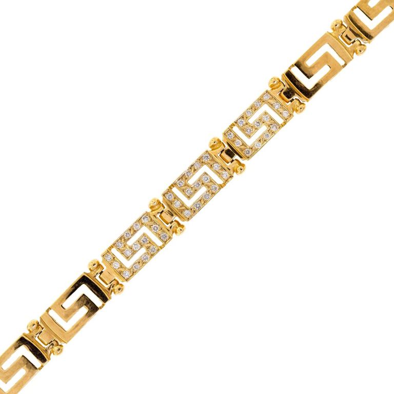 18k Gold Diamond Greek Key Bracelet