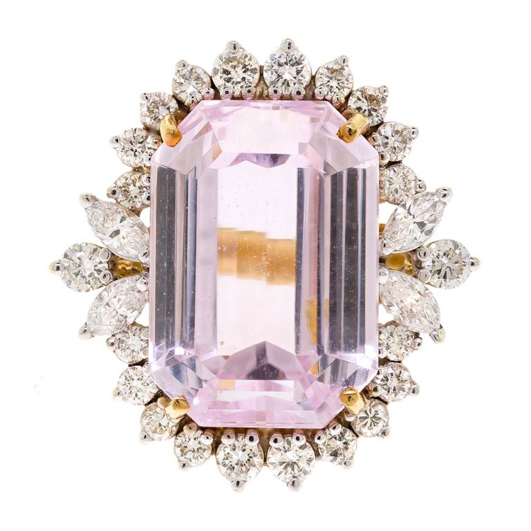18k Yellow Gold Kunzite and Diamond Ring