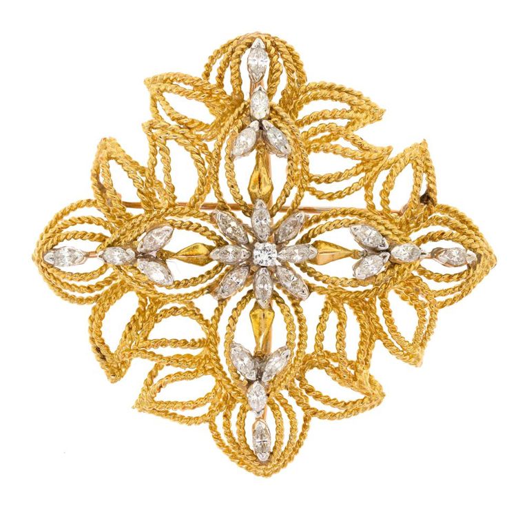 18k Yellow Gold Diamond Brooch/Pendant