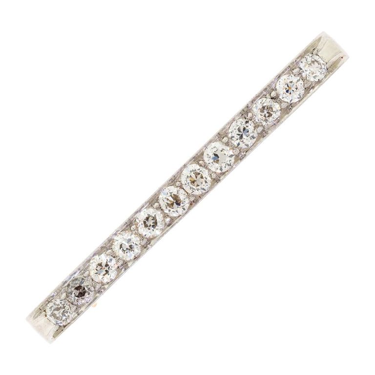 Platinum and 18k Gold Diamond Bar Brooch