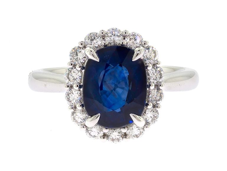 Platinum Sapphire and Diamond Halo Ring