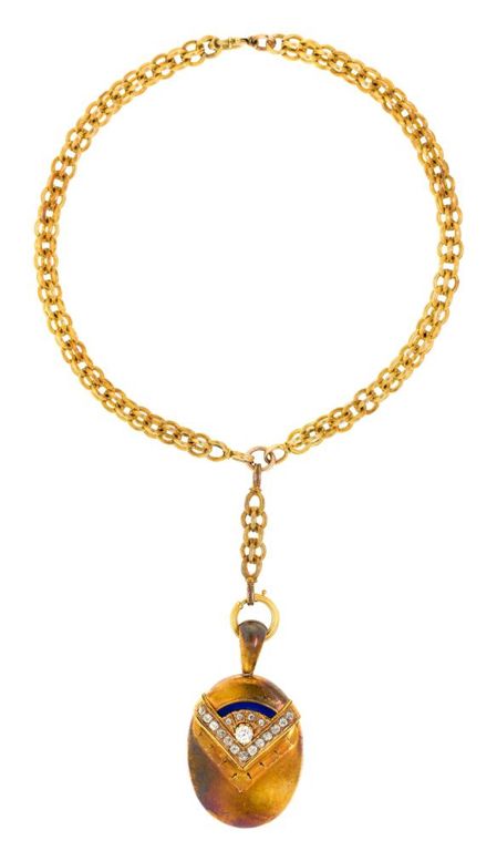 15k Yellow Gold Diamond and Enamel Locket Necklace