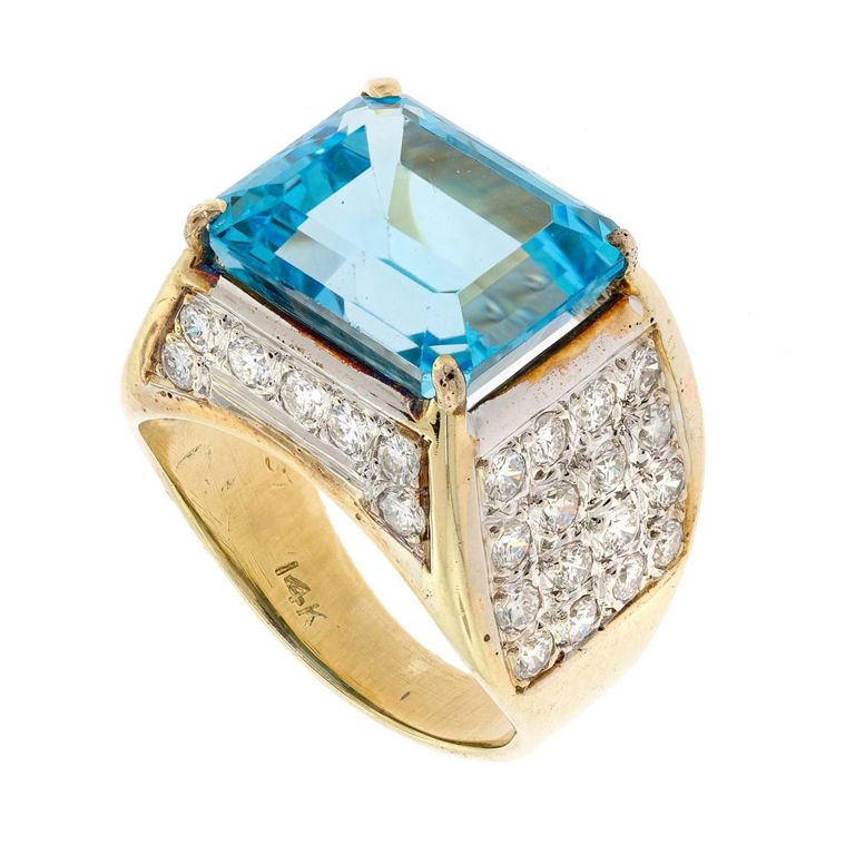 14k Yellow Gold Topaz and Diamond Ring