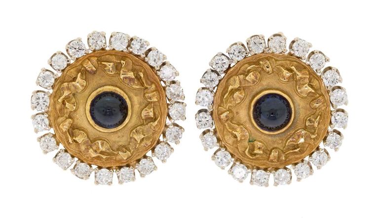 Pair of 14k Gold Diamond and Sapphire Earrings
