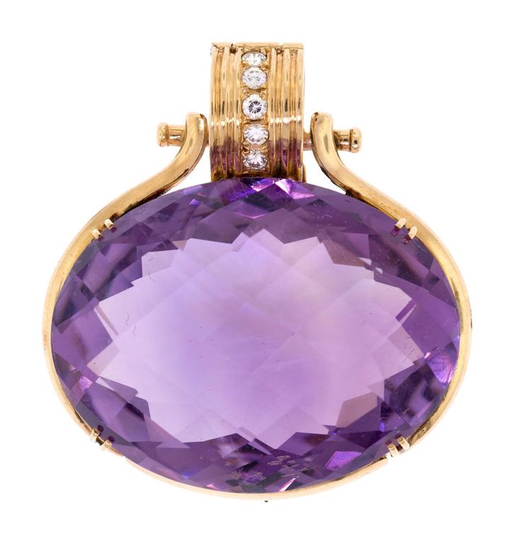 14k Gold Amethyst and Cubic Zirconia Pendant