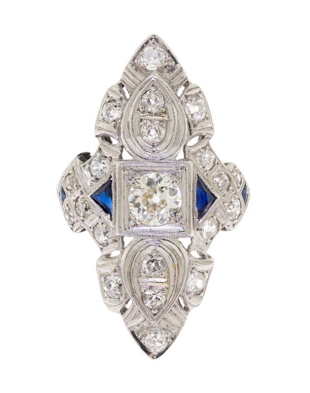 Platinum Diamond and Synthetic Sapphire Ring