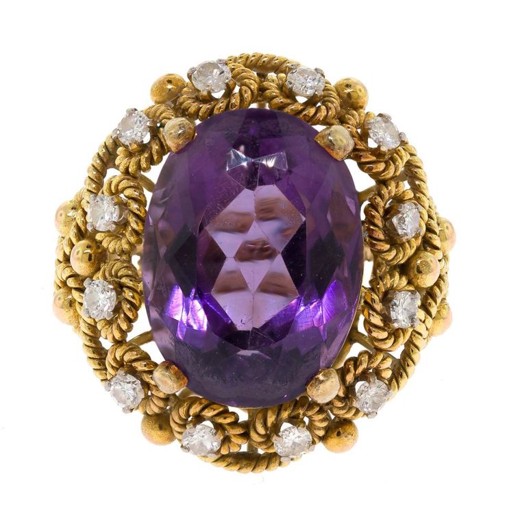 14k Gold Amethyst and Diamond Ring