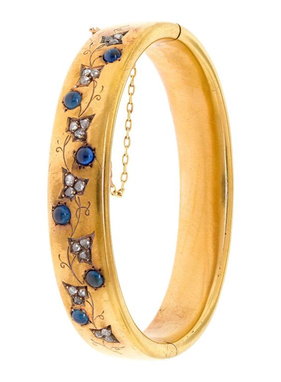 18k Yellow Gold Sapphire and Diamond Bangle