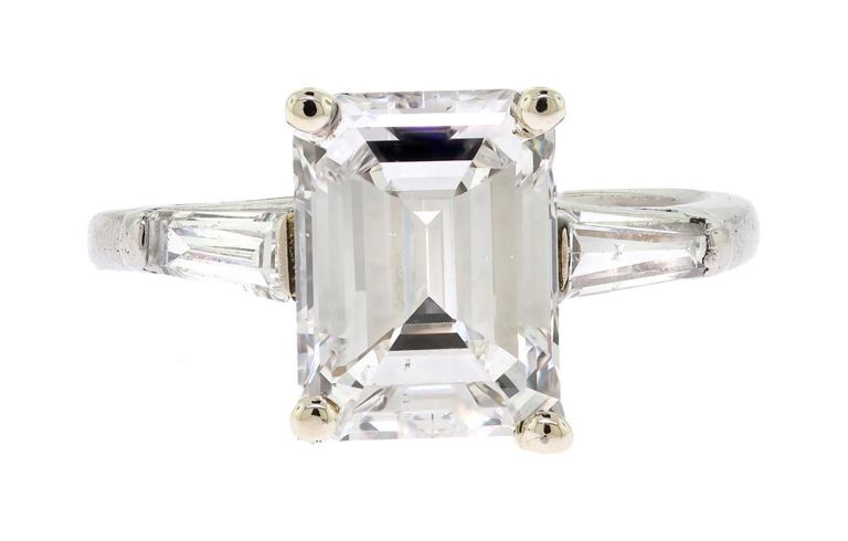 Platinum Diamond Emerald Cut Ring