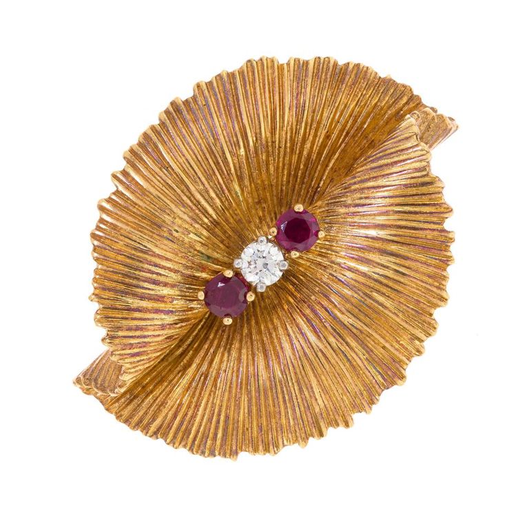 18k Yellow Gold Diamond and Ruby Brooch