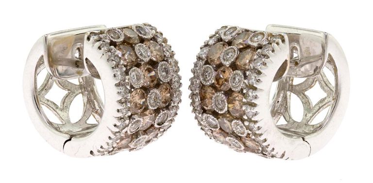 Pair of 18k White Gold Diamond Hoop Earrings