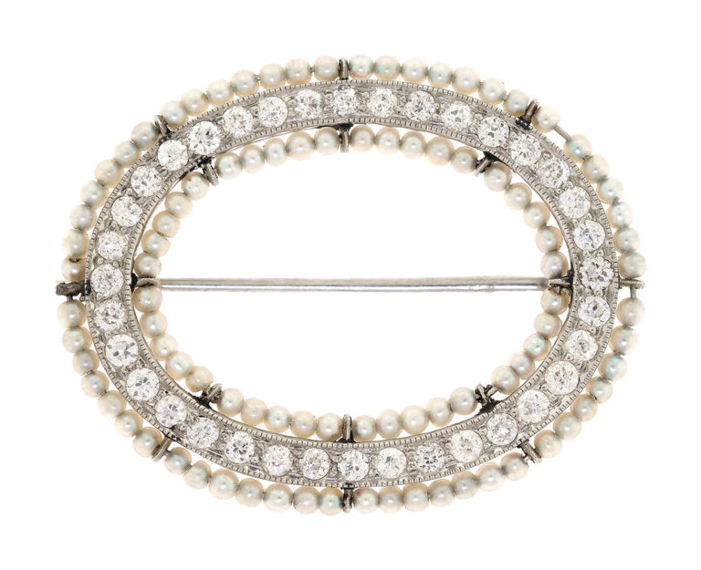 Platinum Diamond and Pearl Brooch