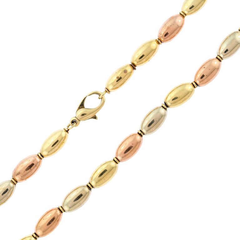 14k Tri-Color Gold Beaded Necklace