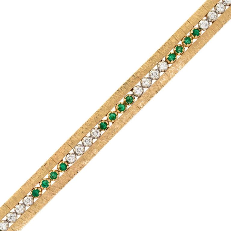 14k Gold Diamond and Emerald Bracelet